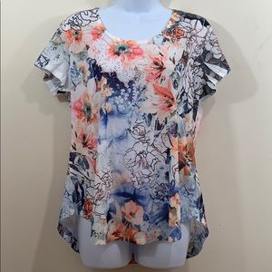 Live and Let Live Floral Embellished Shirt  Sz PXL